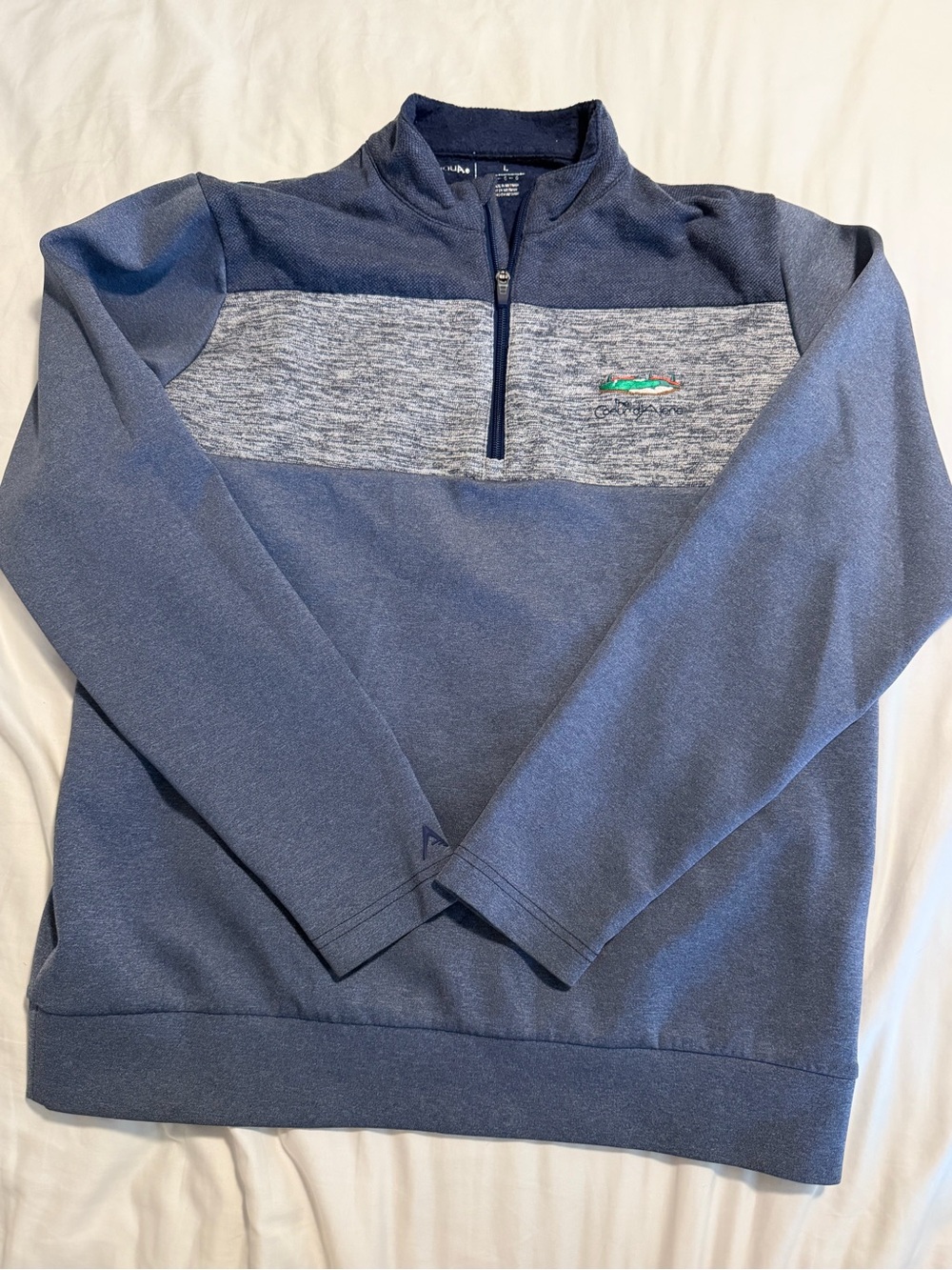 Antigua Men's Navy Quarter-Zip with Gray Panel and Embroidery